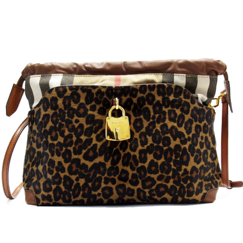 Burberry pony leather brown bag canvas shoulder - Picture 2 of 4